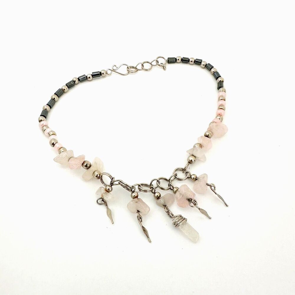 Pink Crystal and Hematite Anklet Ankle Bracelet